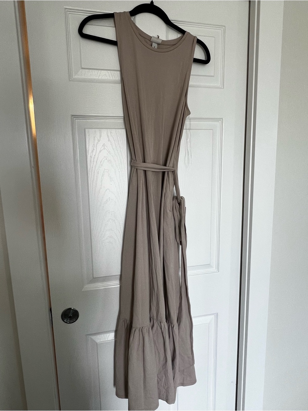 a new day Sleeveless Taupe-Beige Maxi Dress with Waist Tie